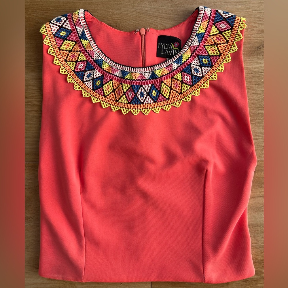 Lydia Lavin Mexican Designer Beaded Coral Top | Size 5 / US 4 Small